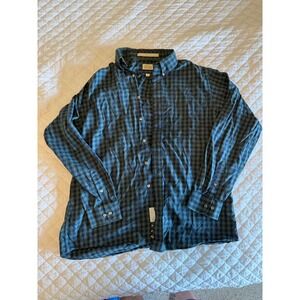 Eagle Shirtmakers Mens Green Navy Blue Plaid Button Down Cotton Shirt 16.5 34/35